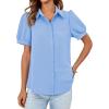 imageCicy Bell Womens Button Down Shirts Short Sleeve Collared Casual Puff Sleeve Shirt Tops BlousesSky Blue