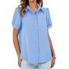 imageCicy Bell Womens Button Down Shirts Short Sleeve Collared Casual Puff Sleeve Shirt Tops BlousesSky Blue