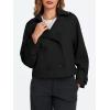 imageCicy Bell Womens Cropped Trench Coat Double Breasted Notched Lapel Pea Coats Wool Blend Jacket OuterwearBlack