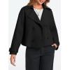 imageCicy Bell Womens Cropped Trench Coat Double Breasted Notched Lapel Pea Coats Wool Blend Jacket OuterwearBlack