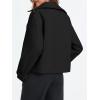 imageCicy Bell Womens Cropped Trench Coat Double Breasted Notched Lapel Pea Coats Wool Blend Jacket OuterwearBlack