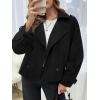 imageCicy Bell Womens Cropped Trench Coat Double Breasted Notched Lapel Pea Coats Wool Blend Jacket OuterwearBlack