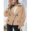imageCicy Bell Womens Cropped Trench Coat Double Breasted Notched Lapel Pea Coats Wool Blend Jacket OuterwearCamel