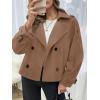 imageCicy Bell Womens Cropped Trench Coat Double Breasted Notched Lapel Pea Coats Wool Blend Jacket OuterwearCoffee