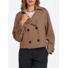 imageCicy Bell Womens Cropped Trench Coat Double Breasted Notched Lapel Pea Coats Wool Blend Jacket OuterwearCoffee