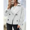 imageCicy Bell Womens Cropped Trench Coat Double Breasted Notched Lapel Pea Coats Wool Blend Jacket OuterwearGrey