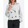 imageCicy Bell Womens Cropped Trench Coat Double Breasted Notched Lapel Pea Coats Wool Blend Jacket OuterwearGrey