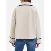 imageCicy Bell Womens Cropped Wool Jacket Embroidered Contrast Trims Blazer Fall Short Pea Coat with PocketsBeige
