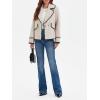 imageCicy Bell Womens Cropped Wool Jacket Embroidered Contrast Trims Blazer Fall Short Pea Coat with PocketsBeige