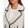 imageCicy Bell Womens Cropped Wool Jacket Embroidered Contrast Trims Blazer Fall Short Pea Coat with PocketsBeige