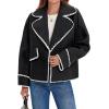 imageCicy Bell Womens Cropped Wool Jacket Embroidered Contrast Trims Blazer Fall Short Pea Coat with PocketsBlack