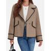 imageCicy Bell Womens Cropped Wool Jacket Embroidered Contrast Trims Blazer Fall Short Pea Coat with PocketsBrown