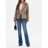 imageCicy Bell Womens Cropped Wool Jacket Embroidered Contrast Trims Blazer Fall Short Pea Coat with PocketsBrown