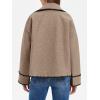 imageCicy Bell Womens Cropped Wool Jacket Embroidered Contrast Trims Blazer Fall Short Pea Coat with PocketsBrown