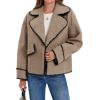 imageCicy Bell Womens Cropped Wool Jacket Embroidered Contrast Trims Blazer Fall Short Pea Coat with PocketsBrown