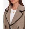 imageCicy Bell Womens Cropped Wool Jacket Embroidered Contrast Trims Blazer Fall Short Pea Coat with PocketsBrown