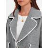 imageCicy Bell Womens Cropped Wool Jacket Embroidered Contrast Trims Blazer Fall Short Pea Coat with PocketsGrey