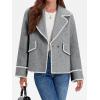 imageCicy Bell Womens Cropped Wool Jacket Embroidered Contrast Trims Blazer Fall Short Pea Coat with PocketsGrey