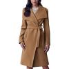 imageCicy Bell Womens Pea Trench Coat Lapel Collar Long Jacket Open Front Belted Overcoat with PocketsBrown