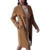 imageCicy Bell Womens Pea Trench Coat Lapel Collar Long Jacket Open Front Belted Overcoat with PocketsBrown
