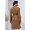 imageCicy Bell Womens Pea Trench Coat Lapel Collar Long Jacket Open Front Belted Overcoat with PocketsBrown