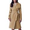 imageCicy Bell Womens Pea Trench Coat Lapel Collar Long Jacket Open Front Belted Overcoat with PocketsKhaki