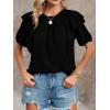 imageCicy Bell Womens Summer Top Ruffle Short Sleeve Lace Crochet Shirt Dressy Casual Loose Tunic BlouseBlack