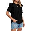 imageCicy Bell Womens Summer Top Ruffle Short Sleeve Lace Crochet Shirt Dressy Casual Loose Tunic BlouseBlack
