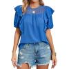 imageCicy Bell Womens Summer Top Ruffle Short Sleeve Lace Crochet Shirt Dressy Casual Loose Tunic BlouseBlue