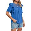 imageCicy Bell Womens Summer Top Ruffle Short Sleeve Lace Crochet Shirt Dressy Casual Loose Tunic BlouseBlue