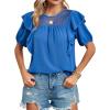 imageCicy Bell Womens Summer Top Ruffle Short Sleeve Lace Crochet Shirt Dressy Casual Loose Tunic BlouseBlue