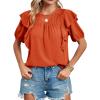 imageCicy Bell Womens Summer Top Ruffle Short Sleeve Lace Crochet Shirt Dressy Casual Loose Tunic BlouseBrick Red