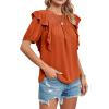 imageCicy Bell Womens Summer Top Ruffle Short Sleeve Lace Crochet Shirt Dressy Casual Loose Tunic BlouseBrick Red