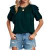imageCicy Bell Womens Summer Top Ruffle Short Sleeve Lace Crochet Shirt Dressy Casual Loose Tunic BlouseDark Green