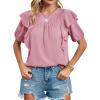 imageCicy Bell Womens Summer Top Ruffle Short Sleeve Lace Crochet Shirt Dressy Casual Loose Tunic BlousePink