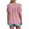 imageCicy Bell Womens Summer Top Ruffle Short Sleeve Lace Crochet Shirt Dressy Casual Loose Tunic BlousePink