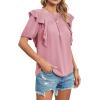 imageCicy Bell Womens Summer Top Ruffle Short Sleeve Lace Crochet Shirt Dressy Casual Loose Tunic BlousePink