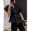 imageCicy Bell Womens Trendy V Neck Tops Shirts Short Sleeve Button Down Slim Waist Summer BlousesBlack