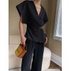 imageCicy Bell Womens Trendy V Neck Tops Shirts Short Sleeve Button Down Slim Waist Summer BlousesBlack