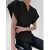 imageCicy Bell Womens Trendy V Neck Tops Shirts Short Sleeve Button Down Slim Waist Summer BlousesBlack