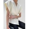 imageCicy Bell Womens Trendy V Neck Tops Shirts Short Sleeve Button Down Slim Waist Summer BlousesWhite