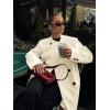 imageCicy Bell Womens Wool Pea Coats Fall Oversized Collarless Blazer Jackets Double Breasted Mid Length Trench CoatBeige