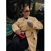 imageCicy Bell Womens Wool Pea Coats Fall Oversized Collarless Blazer Jackets Double Breasted Mid Length Trench CoatKhaki