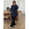 imageCicy Bell Womens Wool Pea Coats Fall Oversized Collarless Blazer Jackets Double Breasted Mid Length Trench CoatNavy