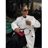 imageCicy Bell Womens Wool Pea Coats Fall Oversized Collarless Blazer Jackets Double Breasted Mid Length Trench CoatWhite
