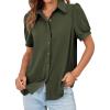 imageCicy Bell Womens Button Down Shirts Short Sleeve Collared Casual Puff Sleeve Shirt Tops BlousesArmy Green