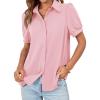 imageCicy Bell Womens Button Down Shirts Short Sleeve Collared Casual Puff Sleeve Shirt Tops BlousesPink