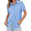 imageCicy Bell Womens Button Down Shirts Short Sleeve Collared Casual Puff Sleeve Shirt Tops BlousesSky Blue