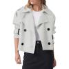 imageCicy Bell Womens Cropped Trench Coat Double Breasted Notched Lapel Pea Coats Wool Blend Jacket OuterwearGrey