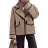 imageCicy Bell Womens Cropped Wool Jacket Embroidered Contrast Trims Blazer Fall Short Pea Coat with PocketsBrown